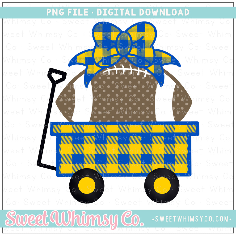 Royal Blue & Yellow Gold Football Wagon With Bow PNG