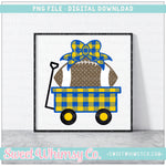 Royal Blue & Yellow Gold Football Wagon With Bow PNG