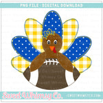 Blue & Yellow Faux Applique Football Turkey Girl PNG