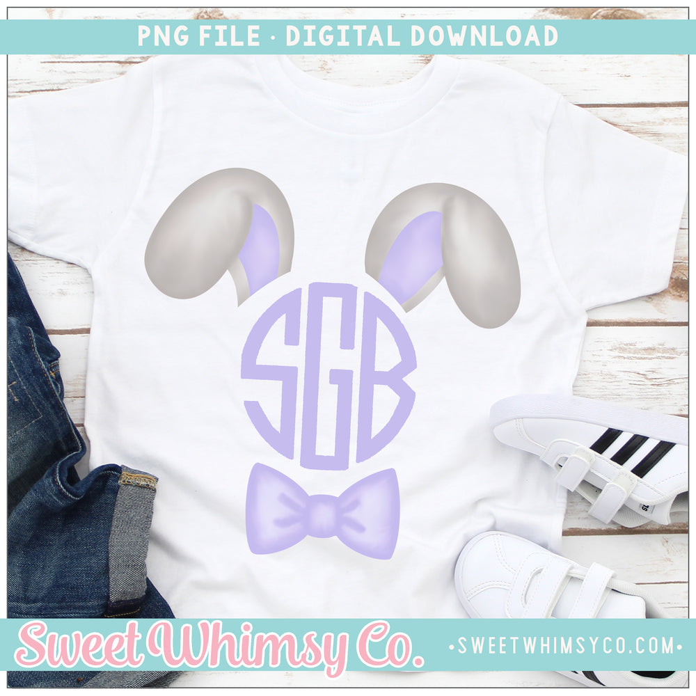 Lilac & Grey Bowtie Bunny Ears Monogram Topper PNG