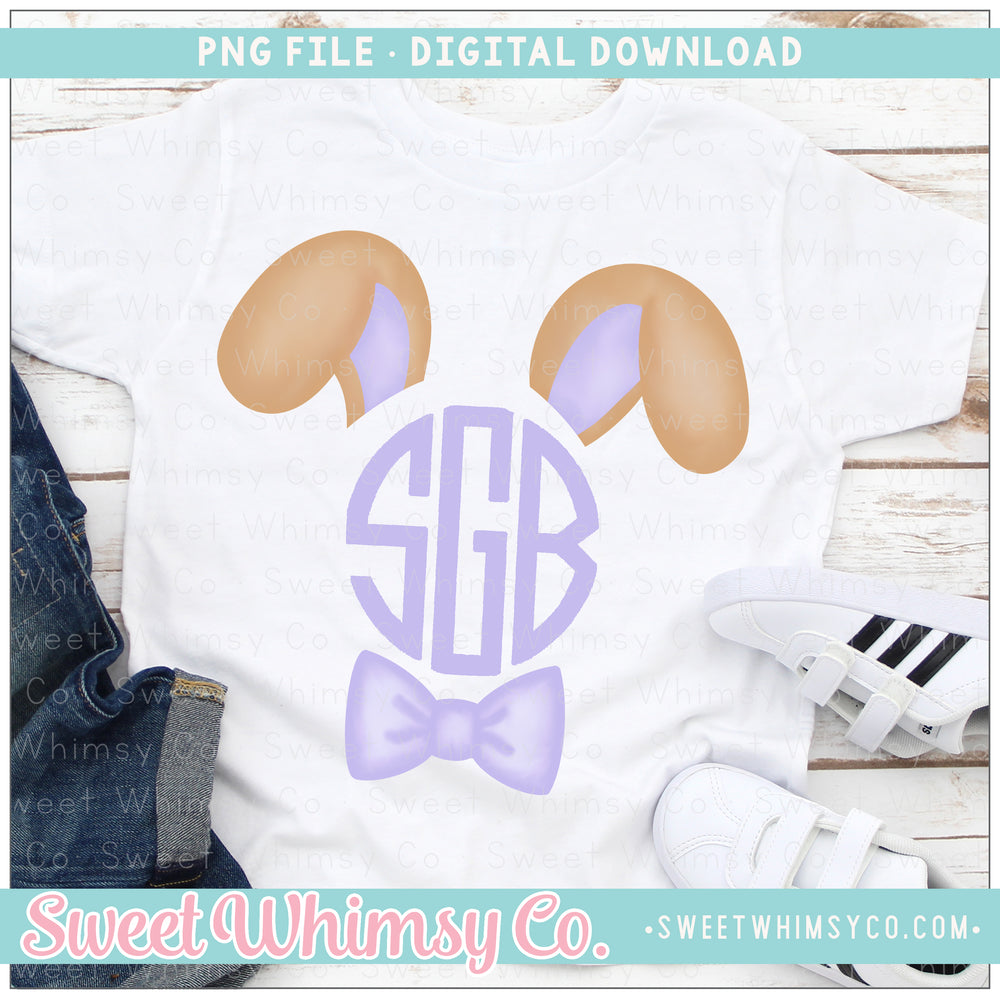 Lilac & Tan Bowtie Bunny Ears Monogram Topper PNG