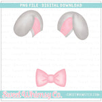 Pink & Grey Bowtie Bunny Ears Monogram Topper PNG