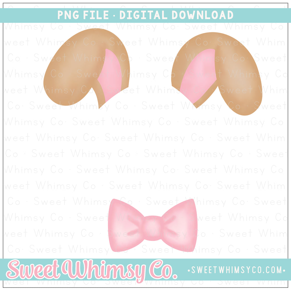 Pink & Tan Bowtie Bunny Ears Monogram Topper PNG