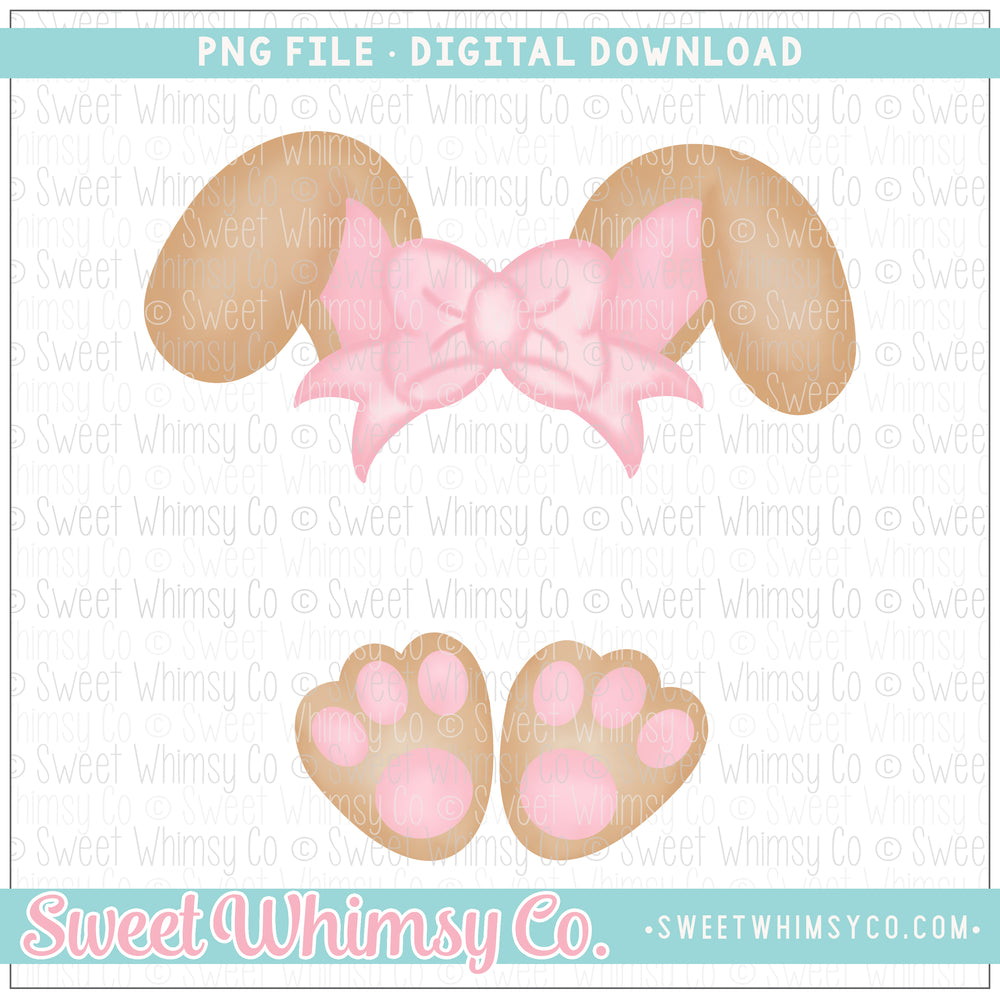 Brown & Pink Bunny Bow Ears & Feet PNG