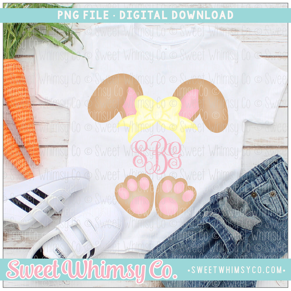 Brown & Yellow Bunny Bow Ears & Feet PNG
