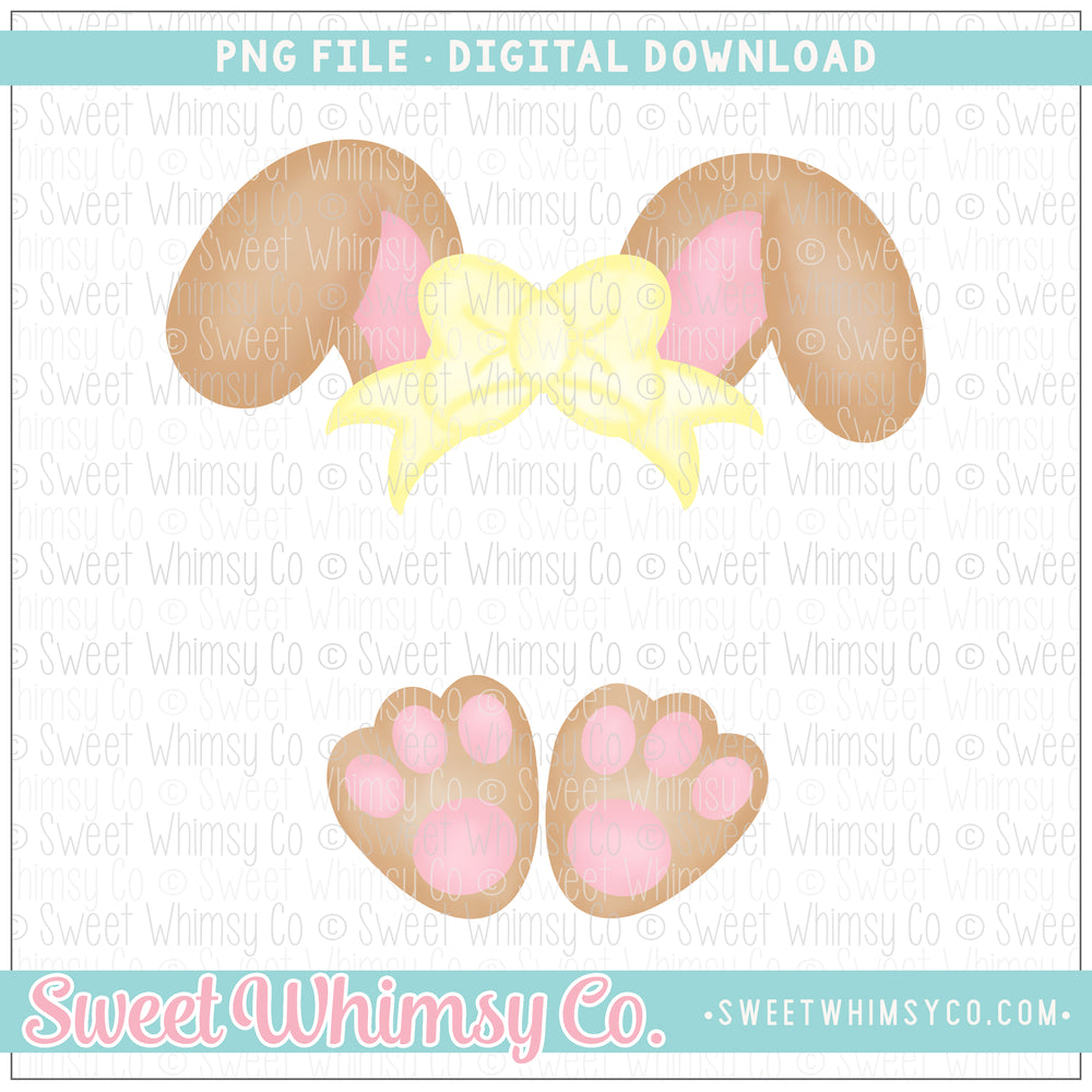 Brown & Yellow Bunny Bow Ears & Feet PNG