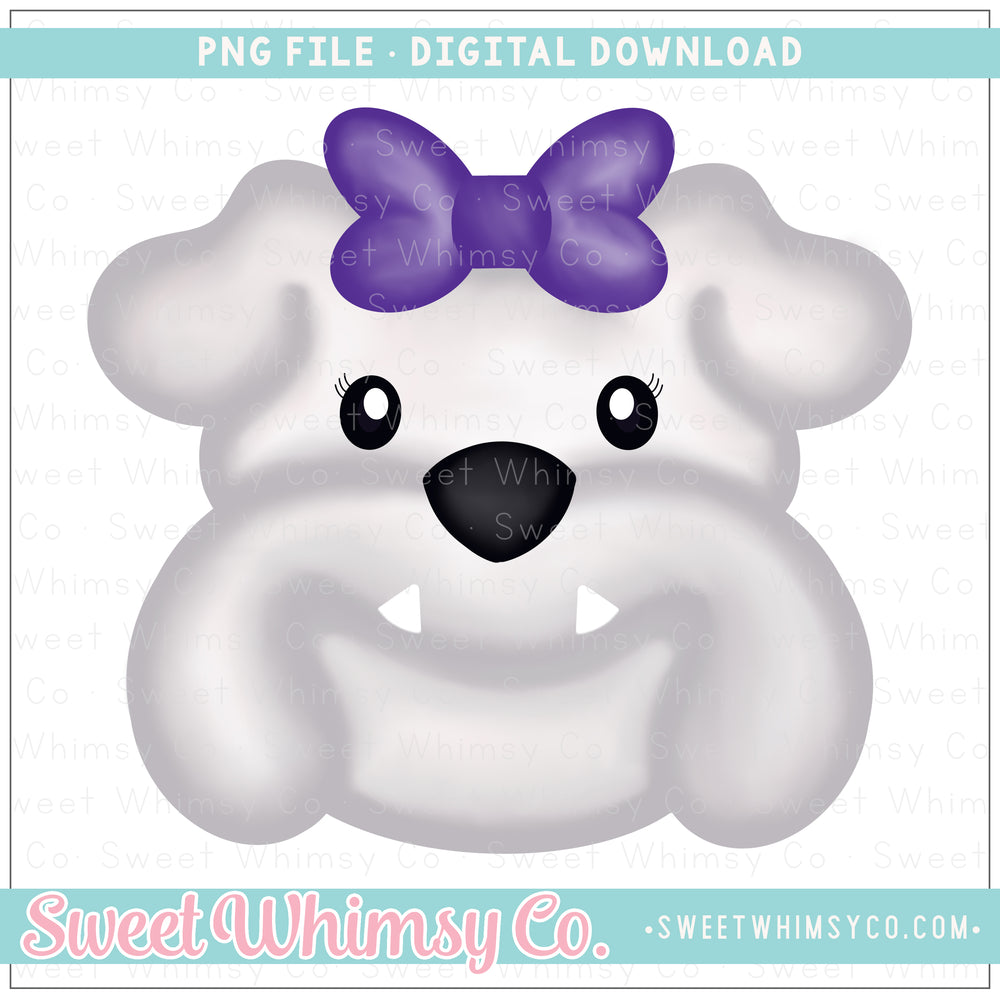 Bulldog Girl Purple Bow PNG