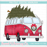 Christmas Tree Vintage Van With Wreath PNG