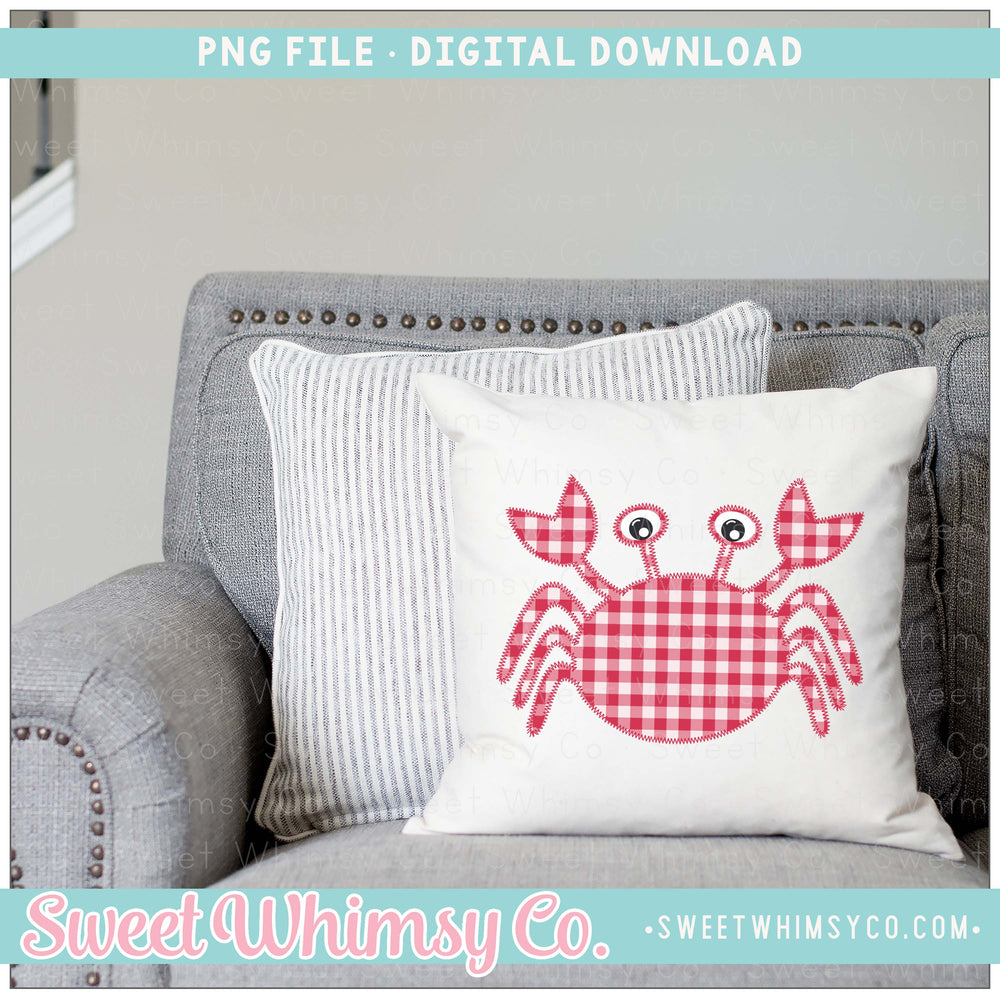 Red Gingham Crab Faux Applique PNG