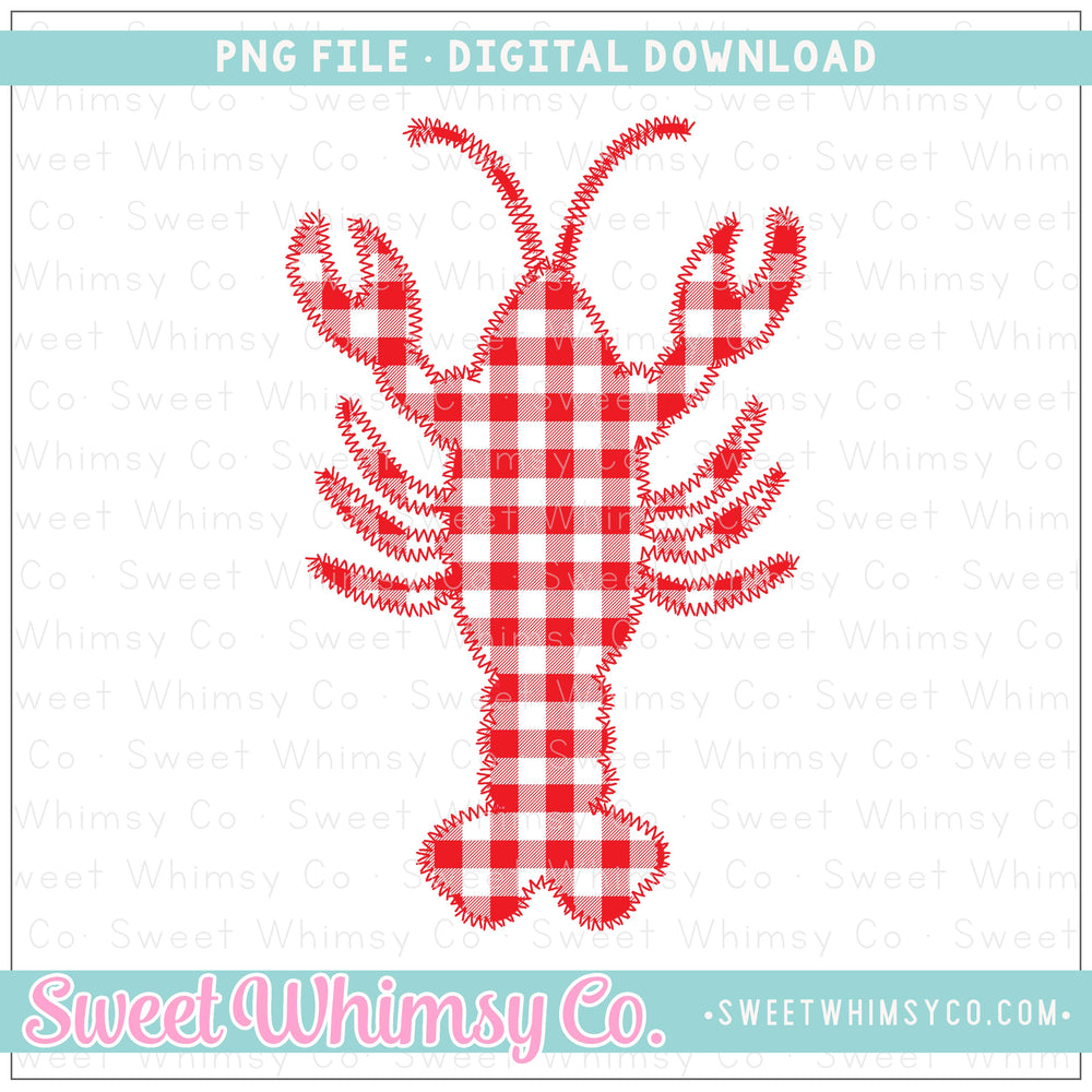 Red Gingham Crawfish Faux Applique PNG