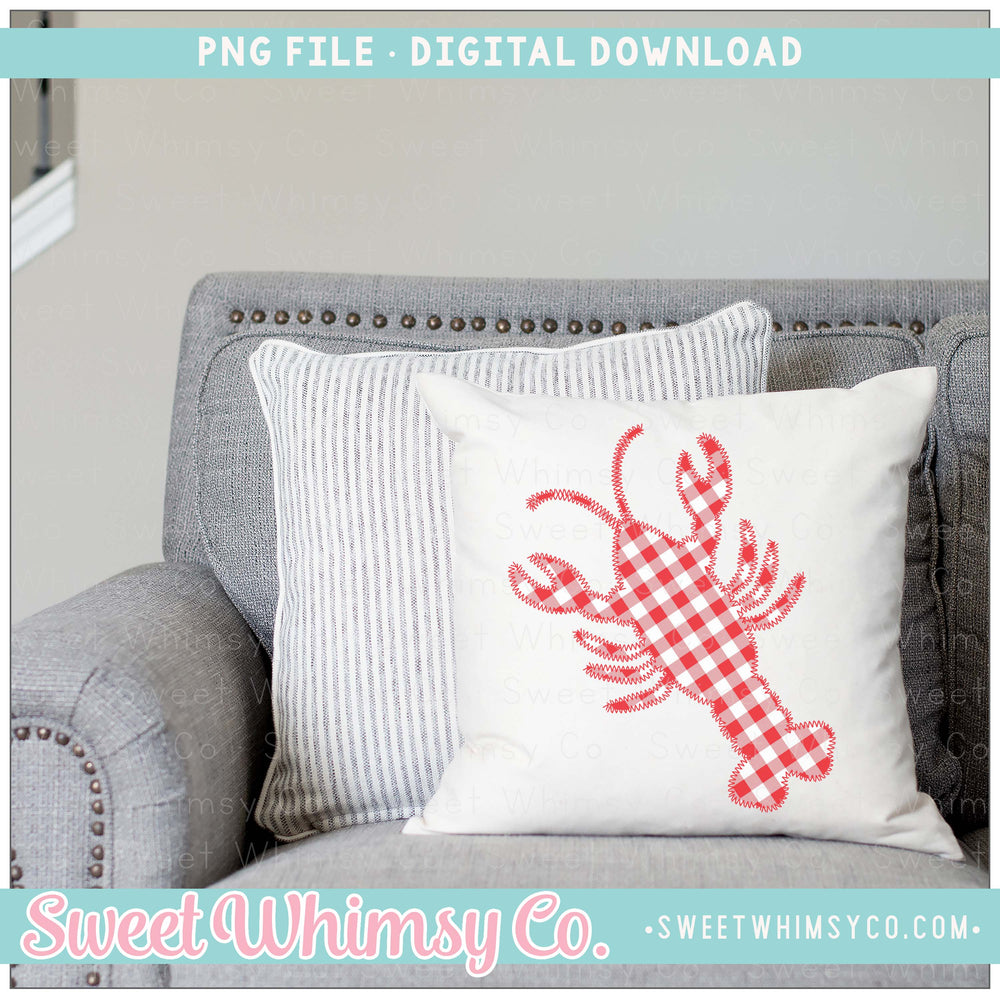 Red Gingham Crawfish Faux Applique PNG