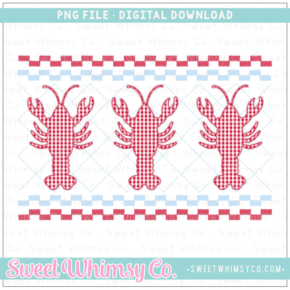 Crawfish Red and Blue Faux Smocked PNG