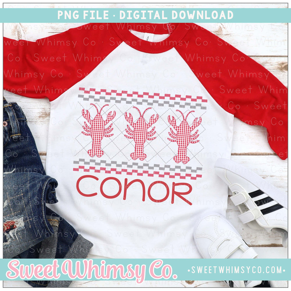 Crawfish Red and Gray Faux Smocked PNG