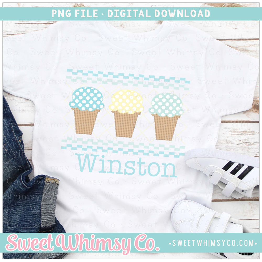 Ice Cream Cone Blue Faux Smock PNG