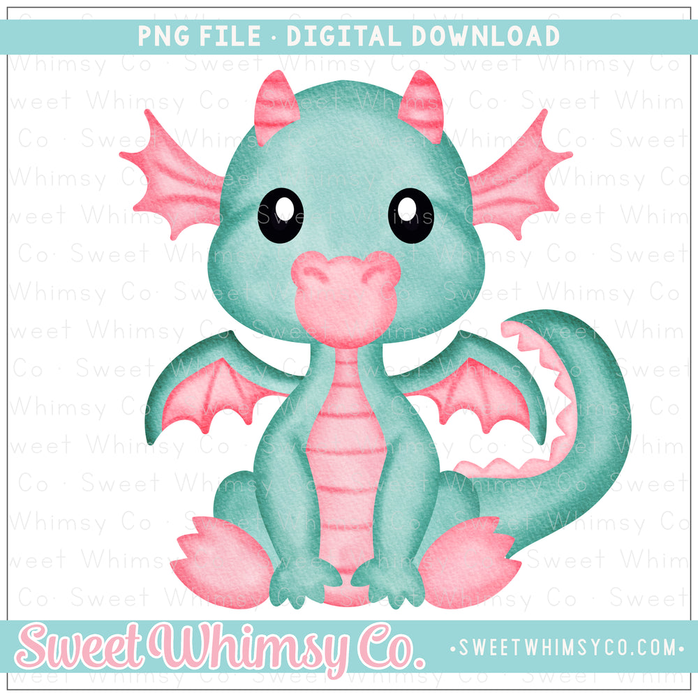 Cute Dragon Aqua Pink PNG