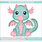 Cute Dragon Aqua Pink PNG