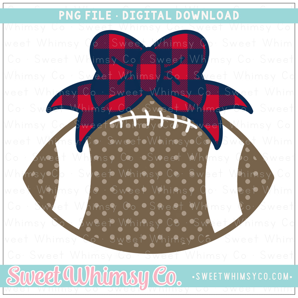 Red & Navy Football With Bow PNG