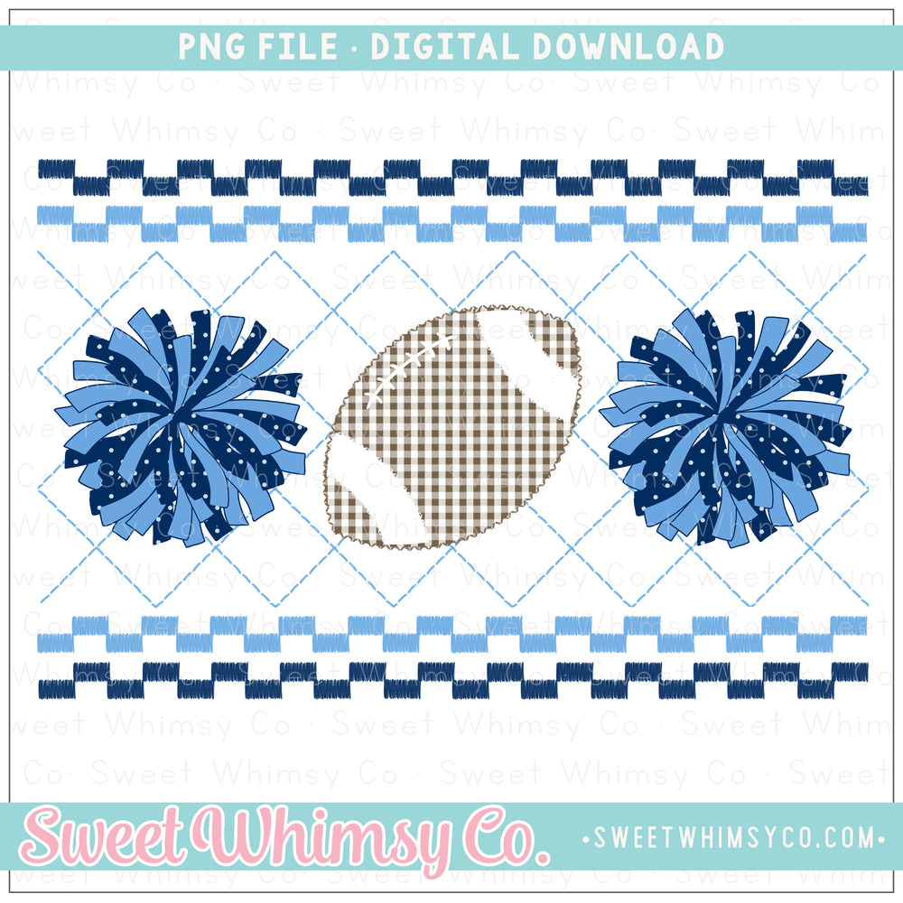 Football Cheer PomPom Navy and Light Blue Faux Smocked PNG