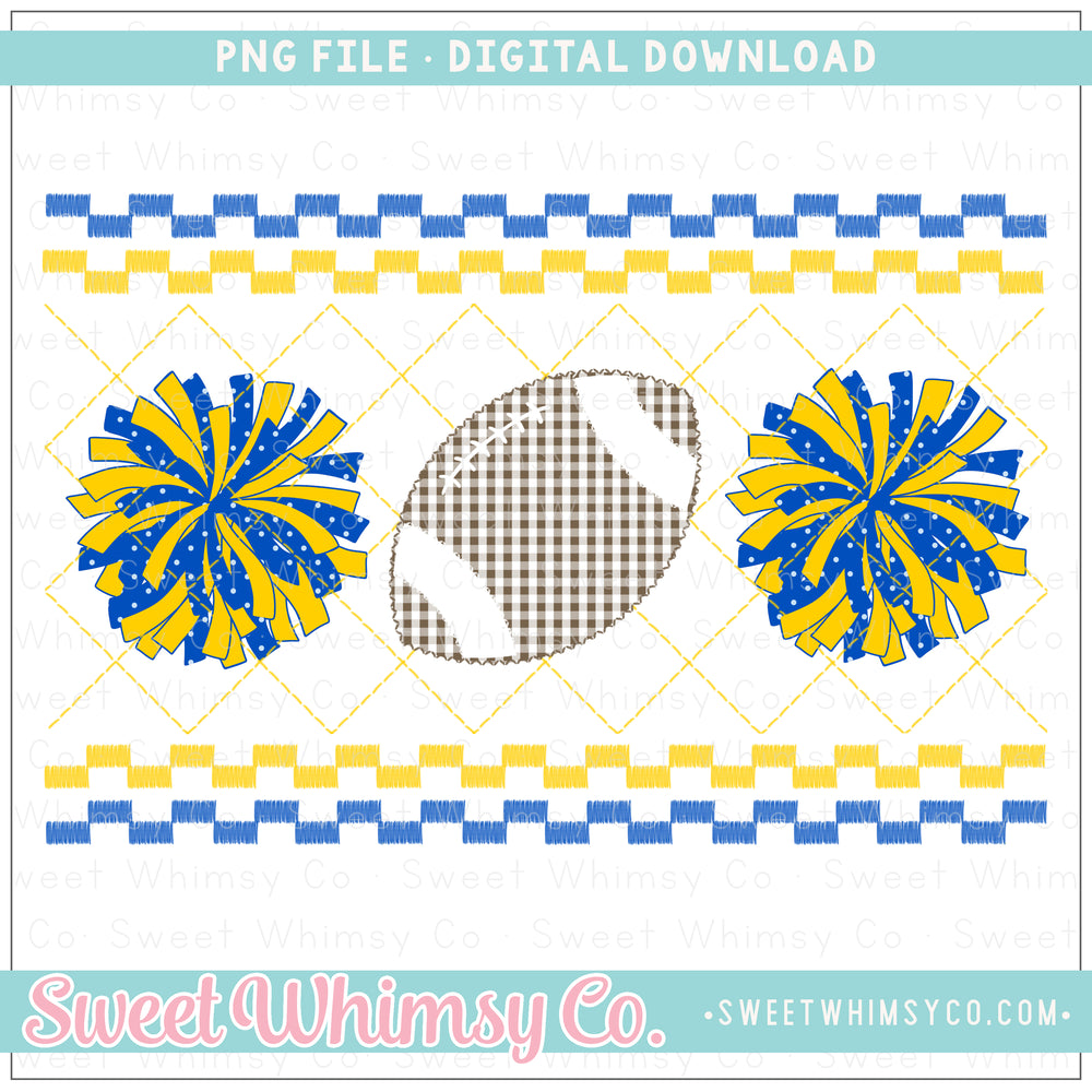 Football Cheer PomPom Royal Blue & Yellow Faux Smocked PNG