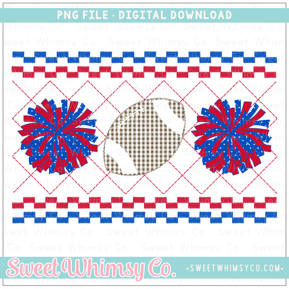 Football Cheer PomPom Red and Blue Faux Smocked PNG