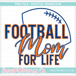 Navy Blue & Orange Football Mom For Life PNG