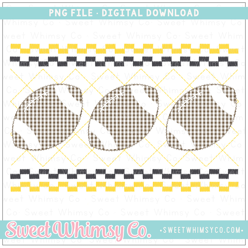 Football Black and Yellow Faux Smocked PNG