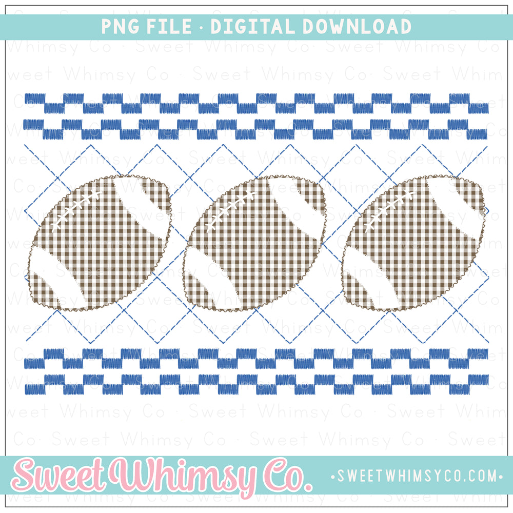 Football Blue Faux Smocked PNG