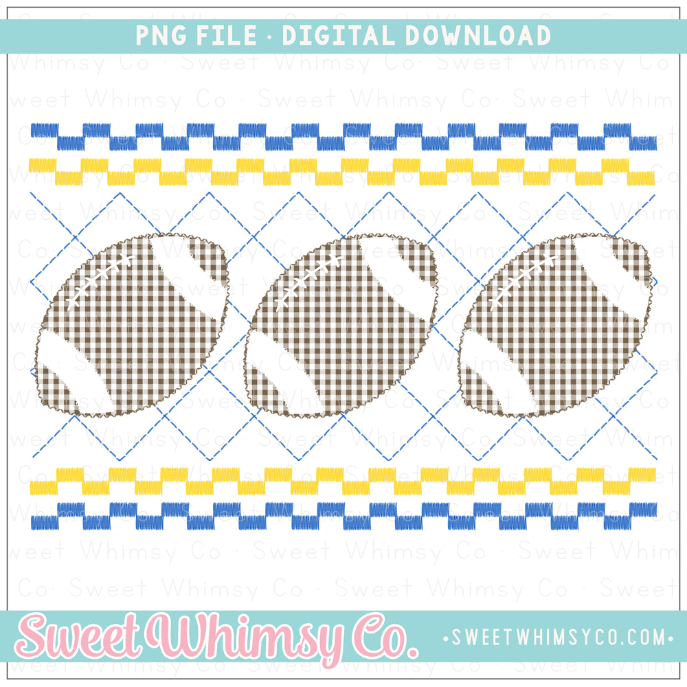 Football Blue and Yellow Faux Smocked PNG