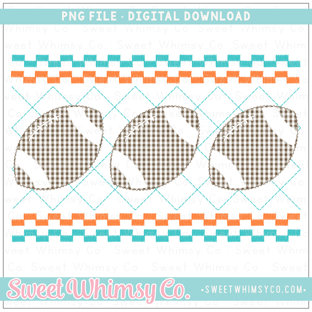 Football Turquoise and Orange Faux Smocked PNG