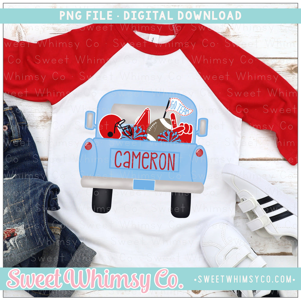 Football Truck Powder Blue & Red PNG