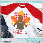 Faux Applique Football Turkey Girl PNG