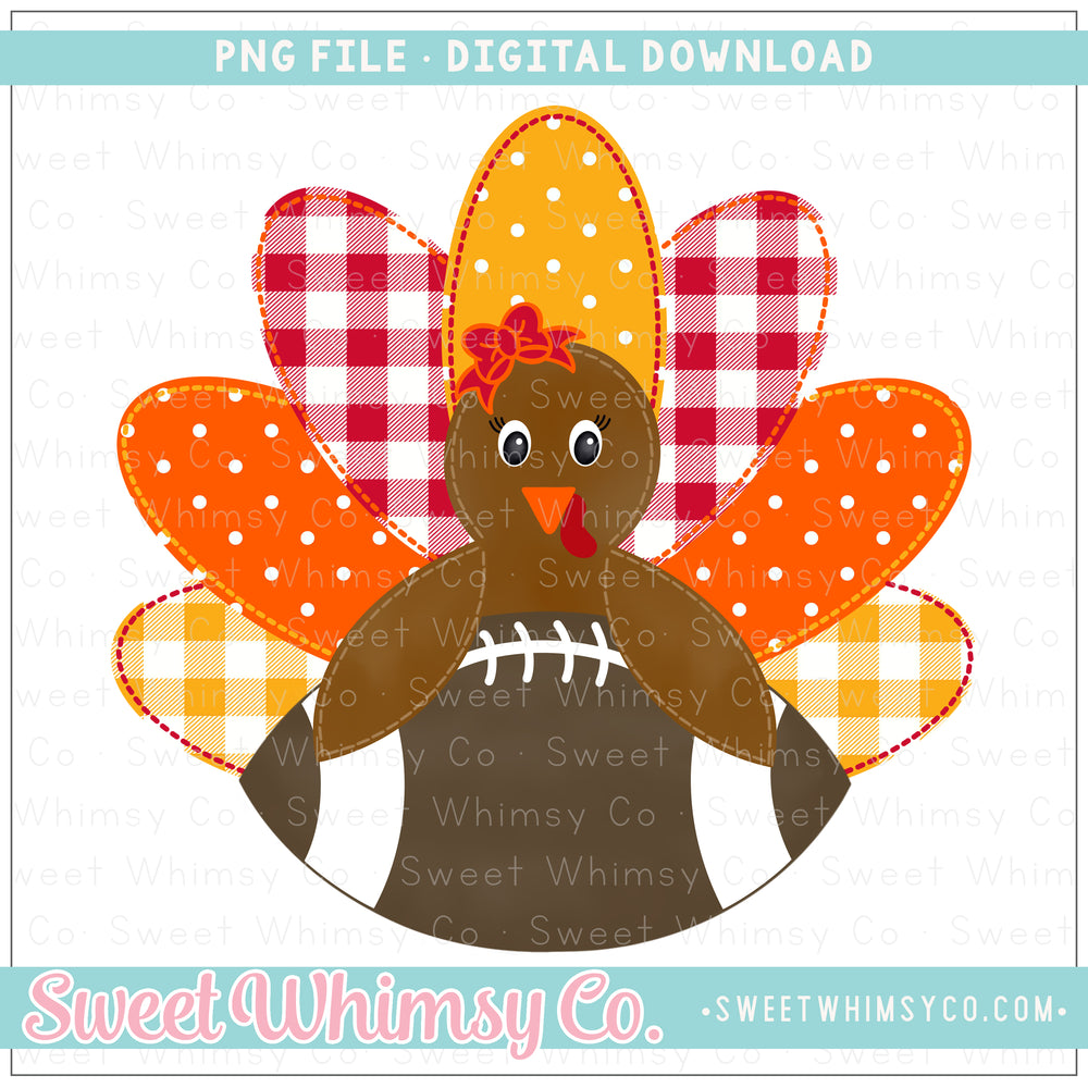 Faux Applique Football Turkey Girl PNG