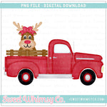 Girl Reindeer Vintage Truck PNG