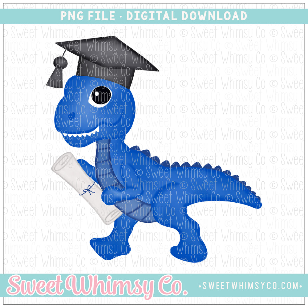 Blue Graduation Dino PNG