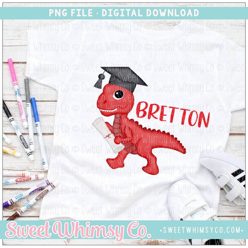 Red Graduation Dino PNG