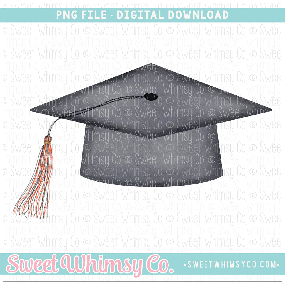 Graduation Hat Black Orange PNG