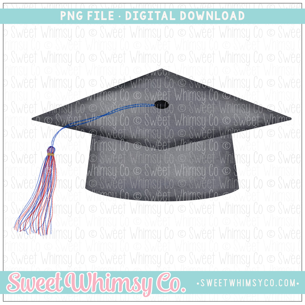 Graduation Hat Blue Red PNG