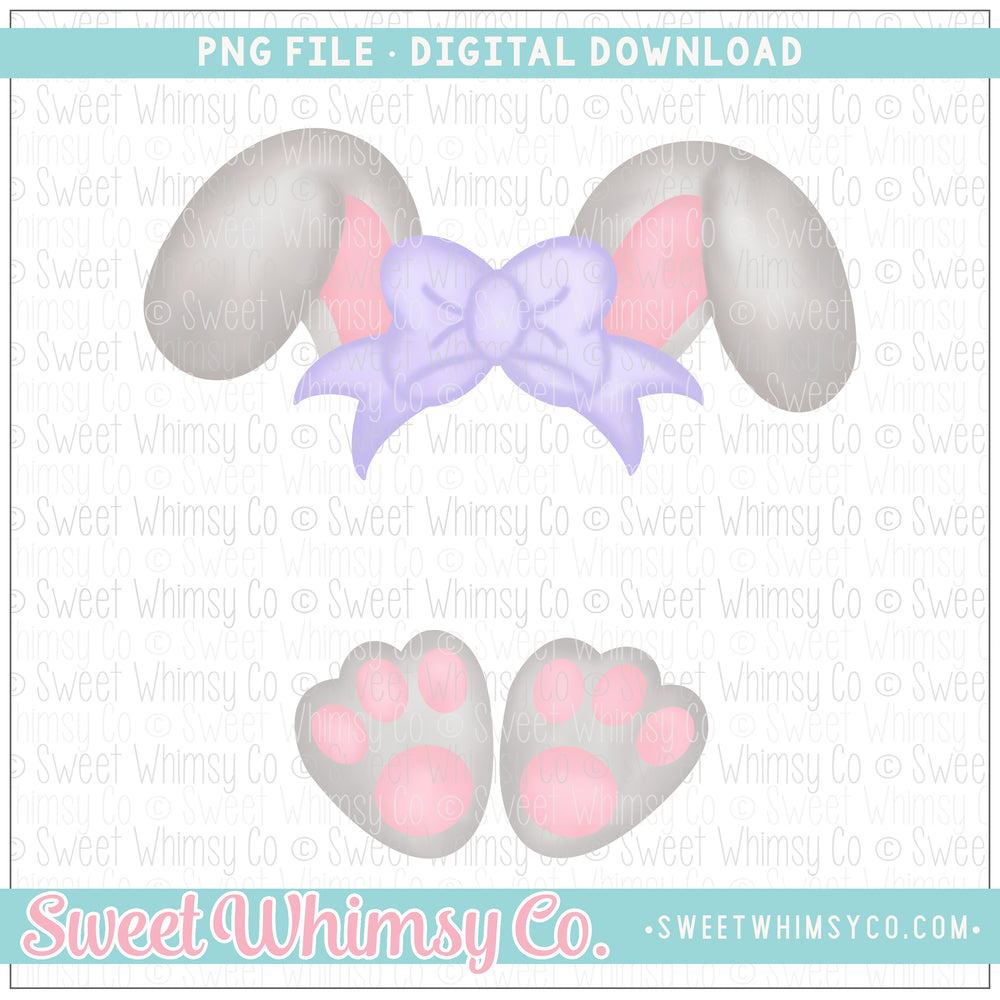 Grey & Lilac Bunny Bow Ears & Feet PNG