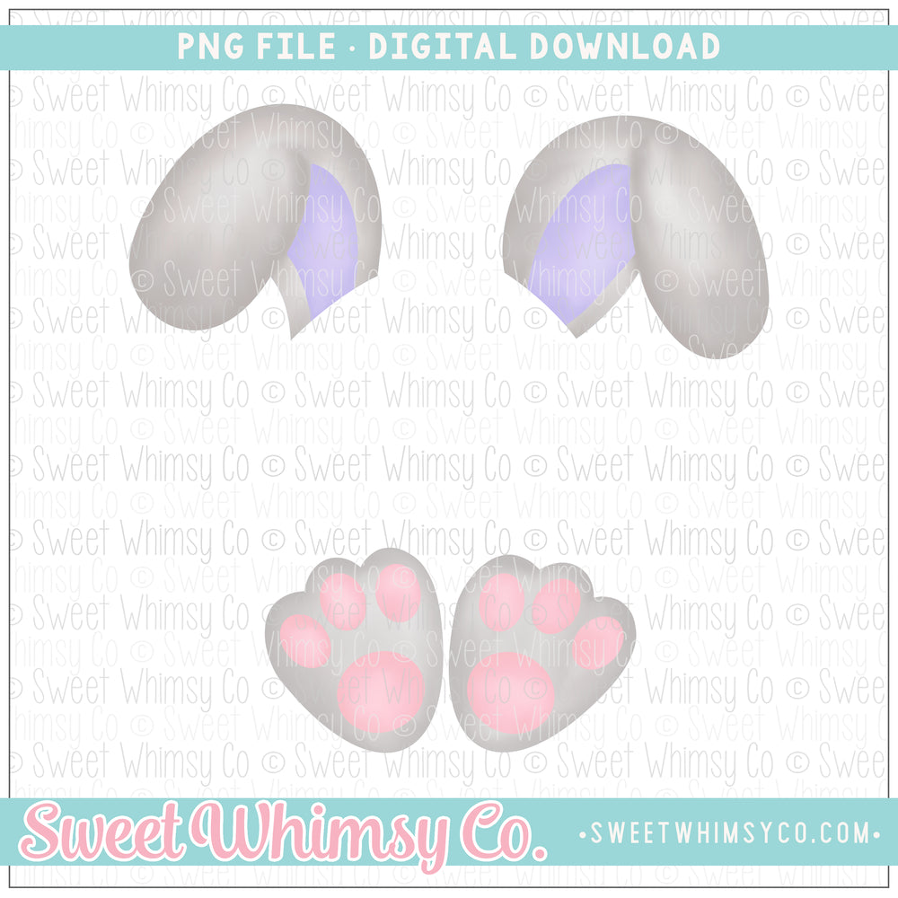 Grey & Lilac Bunny Ears & Feet PNG