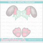 Grey & Mint Bunny Bow Ears & Feet PNG