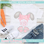 Grey & Pink Bunny Bow Ears & Feet PNG