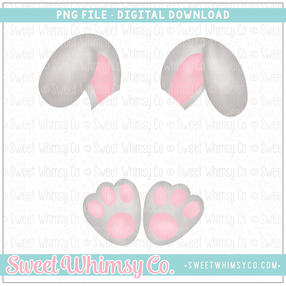 Grey & Pink Bunny Ears & Feet PNG