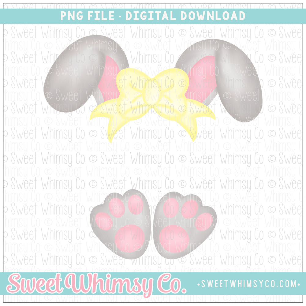 Grey & Yellow Bunny Bow Ears & Feet PNG