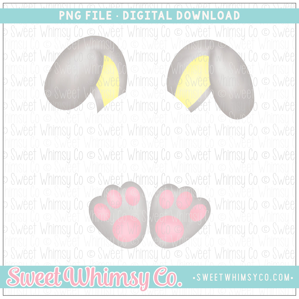 Grey & Yellow Bunny Ears & Feet PNG