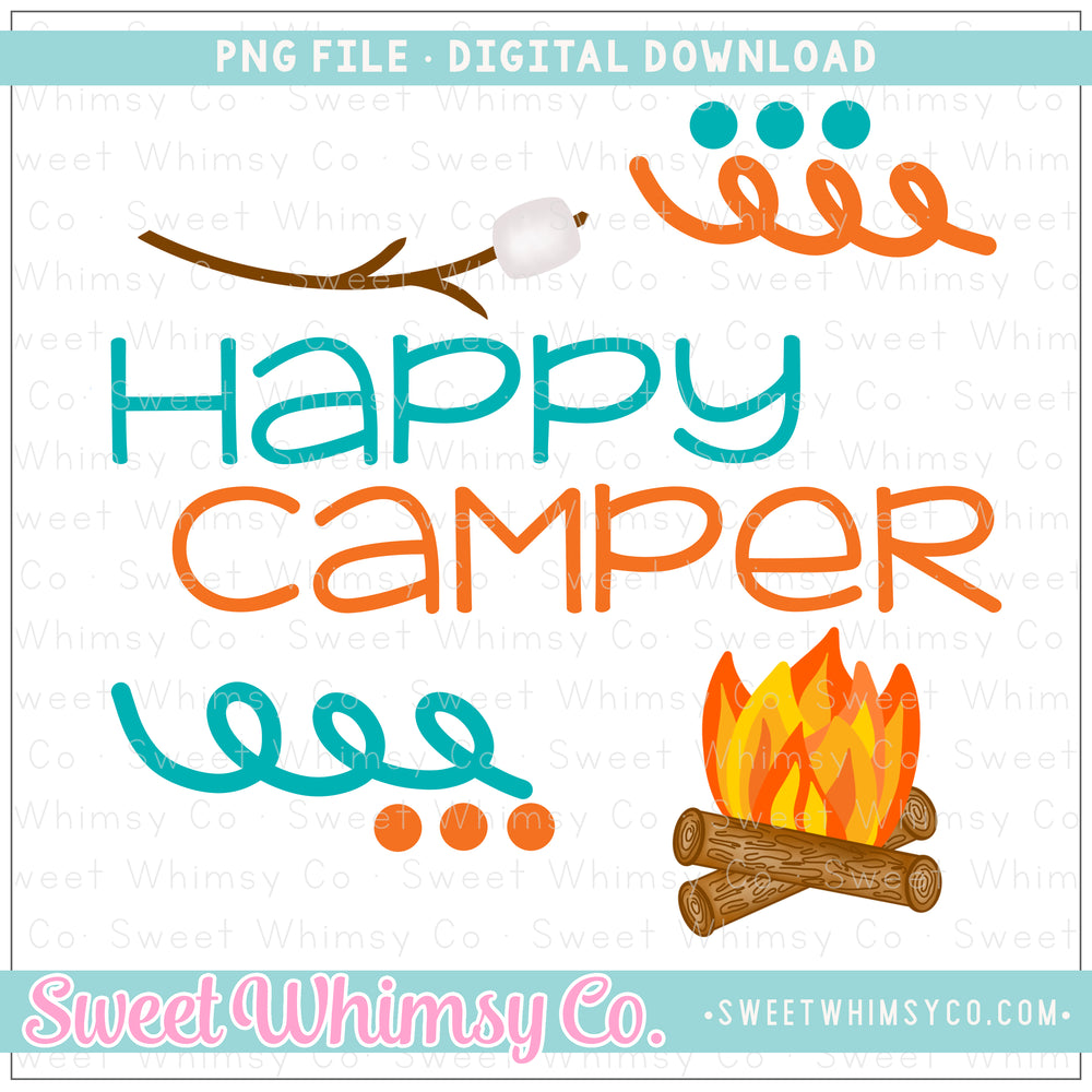 Happy Camper Orange & Turquoise Campfire S'more PNG