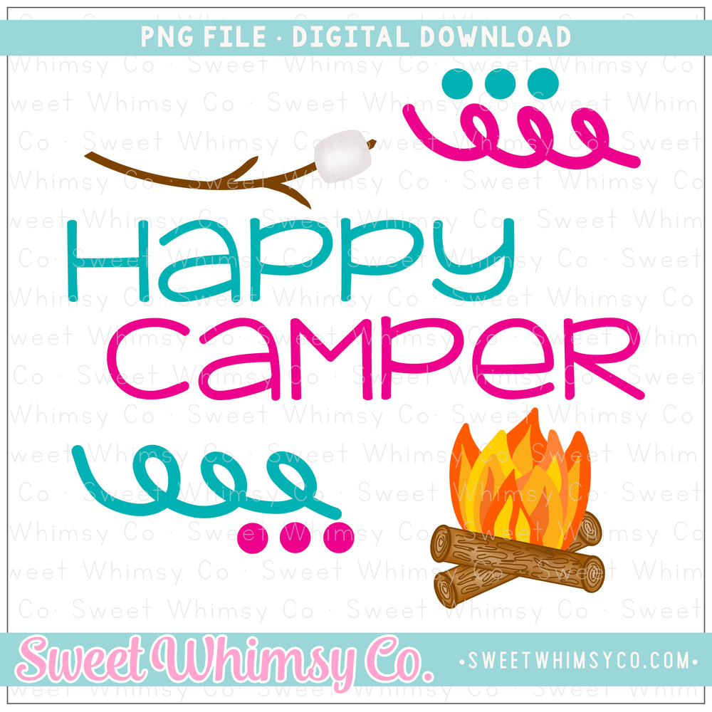 Happy Camper Pink & Turquoise Campfire S'more PNG