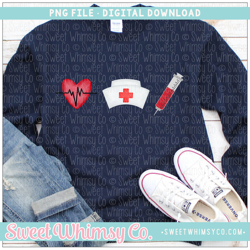 Heartbeat Nurse Hat Syringe PNG
