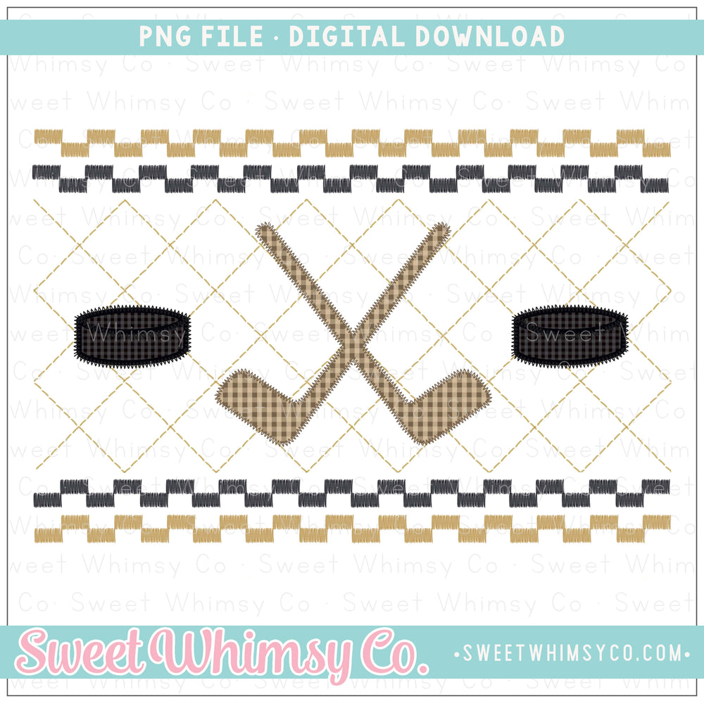 Hockey Black and Gold Faux Smocked PNG