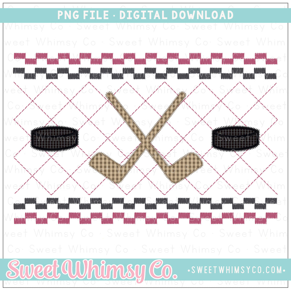 Hockey Maroon and Black Faux Smocked PNG