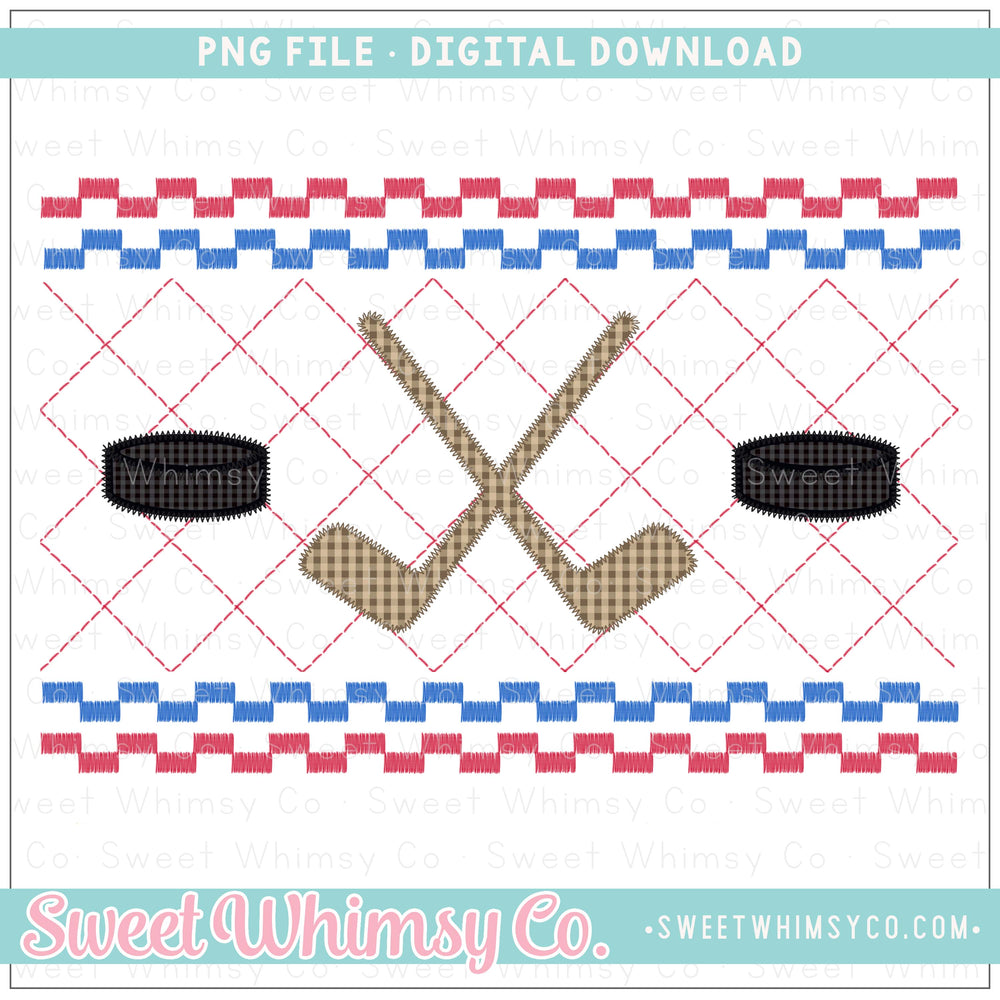 Hockey Red and Blue Faux Smocked PNG